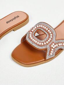 Styleloop 女士平底凉鞋，波西米亚风，复古美式，波西米亚风，西部音乐节，派对装扮 - 棕色 - 查看 3