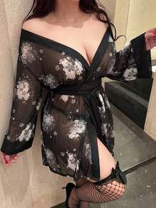 Vibekara 性感浪漫印花收腰短裙 - 黑色 - 查看 5