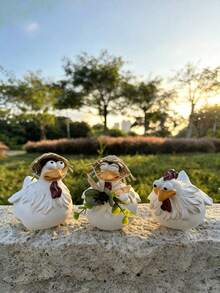 1PC Funny Farm Chicken Statue Height Resin Craft Cute Hen Figurine Outdoor Realistic Animal Sculpture For Garden Steps Farmhouse Patio Backyard Decor Courtyard Ornament Gift - A - View 3
