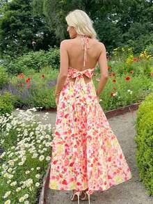 KARISMINA 女士优雅浪漫露背印花休闲连衣裙，春夏款 - 彩色 - 查看 11