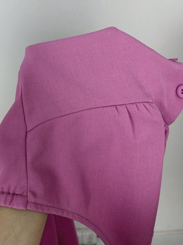 SHEIN EZwear Women's Casual Solid Color Front Button Halter Neck Tank Top, Summer - Hot Pink - View 7
