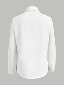 EMERY ROSE 女士休闲水墨印花宽松落肩长袖衬衫，适合春秋季、度假和日常通勤。 - 白色 - 查看 2