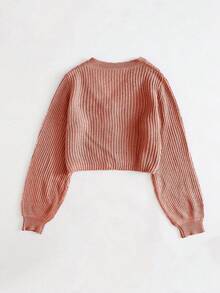 EURMUSE Cardigan Unicolore À Bouton Manches Bishop - Rose bonbon - Voir 2