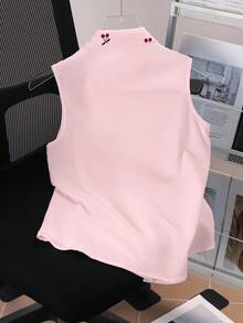 Resyla Áo kiểu không tay nữ, mùa hè, thiết kế thanh lịch, đa năng, in kỹ thuật số hình quả anh đào, món đồ không thể thiếu, thu hút sự chú ý, mùa tựu trường, màu hồng, áo sơ mi không tay nữ - Nhiều màu - Xem 2