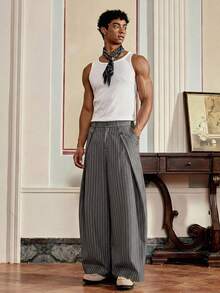 SWAVVY Men's Casual Commuter Striped Loose Pants - Grey - View 2