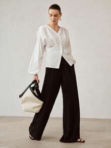MOTF PREMIUM WOMEN'S PLEATED DROP SHOULDER FITTED BLOUSE FOR COMMUTING - White - View 6