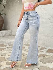 Rivivi 休闲水洗蕾丝边喇叭牛仔裤 - 淺色水洗藍 - 查看 6