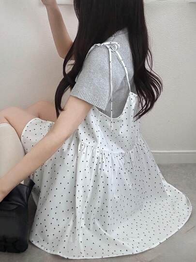 FRIFUL 女士夏季波点抽绳蝴蝶结宽松休闲百搭衬衫