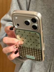 Funda de teléfono a cuadros con parches de estrella verde estilo coreano Ins compatible con iPhone 17 Pro Max, 16 Protective Cover, 14 Niche, 13 New, 15 Pro - Verde - Ver 6