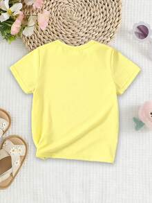 SHEIN Baby Girl Casual Cute Cartoon Duck Print Short Sleeve T-Shirt, Comfortable Daily Wear For Spring, Summer And Autumn - Yellow - View 3