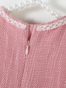 SHEIN Glamorique Kids 女婴优雅蝴蝶结3D花朵装饰无袖连衣裙，适合婚礼、派对、生日、度假、拍照、夏季等场合 - 粉色 - 查看 3