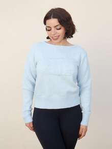 Lupita Cardoza 女士休闲不对称领字母图案毛衣，秋冬 - 藍色 - 查看 3