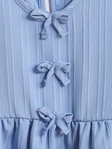 SHEIN Girls (Small) Bow Striped Print Top & Printed Casual Pants Set, Suitable For Summer - Blue - View 5