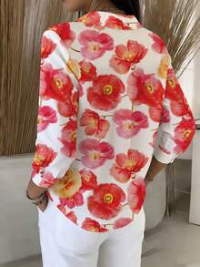EMERY ROSE Women's Floral Print Vacation Shirt, Retro Tropical Vibe Blouse - Multicolor - View 2