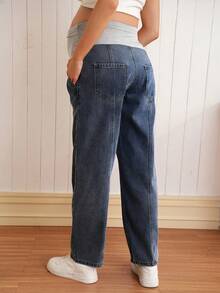 SHEIN Maternity Casual Straight Leg Jeans - Medium Wash - View 3