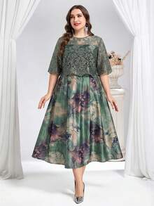 Reflora Đầm ren họa tiết hoa thanh lịch cỡ lớn, thích hợp cho mùa hè. - màu xanh lá - Xem 4