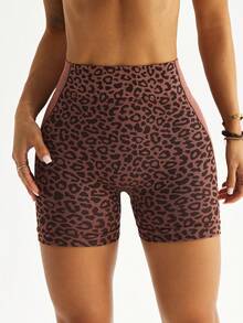Slayform Quần short bó sát nữ họa tiết da báo, kiểu dáng thường ngày, đa năng, thích hợp cho hoạt động ngoài trời và thể thao. - màu nâu - Xem 6