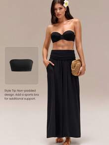 GLOWMODE Everyday Terry Tiny Twist Soft Breathable Sweat-Wicking Crop Length Built-In Coverage Thumbholes Contrasting Design Front Twist 2-Piece Set Yoga Pilates Studio Daily Active Wear - Black - View 9