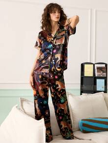 时尚年轻INS星空动物豹纹前开领两件套睡衣套装（女款） - 彩色 - 查看 4