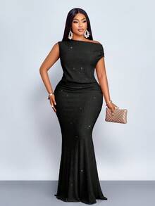 SOLERSUN Women's Elegant Pink Color Mermaid Hem Bodycon Sexy Dress Maxi Women Outfit Suitable For Vacation Party & Dating - Black - View 6