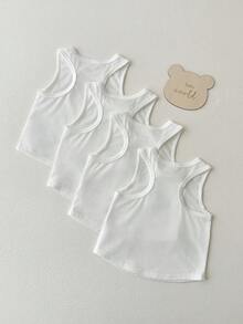 Loomiva Set de 4 piezas de chaleco sin mangas de punto suave de unicolor para bebé niño - Blanco - Ver 3