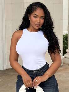 Alexandranx 素色背心連體衣 - 白色 - 查看 3