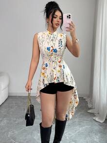 Elenzga Elegant Summer Shirt With Woven Print For Women - Apricot - View 7