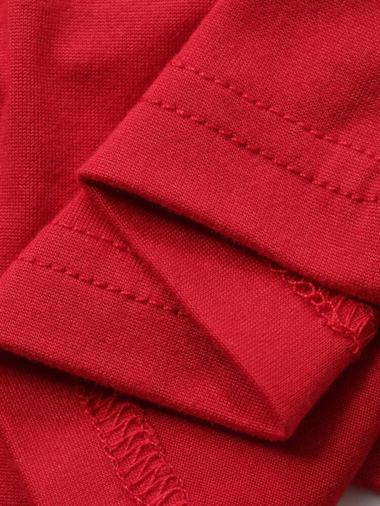 Tween Girl' Red Short Sleeve T-Shirt, Lace Trim Fitted Casual Top For Summer