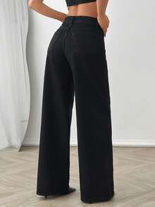 SHEIN Women High Rise Washed Detail Jeans - Black - View 2