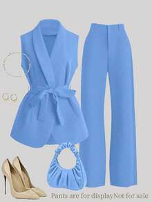 Franclia New Women's Sleeveless Suit Vest With Belt - Baby Blue - View 1