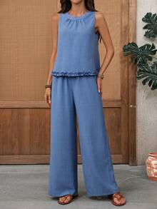 EMERY ROSE 女士优雅褶皱V领杏色短袖衬衫 - 彩色 - 查看 4