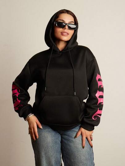 Lupita Cardoza 女士字母印花套头连帽衫，休闲日常穿着，适合毕业典礼、返校季、教师节等场合，秋季返校季必备。