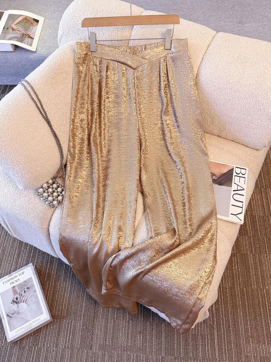 GlowEve CURVE 大码女式休闲长裤，适合外出、通勤，优雅下装，四季皆宜 - 金色 - 查看 1