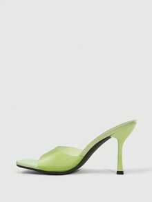 CUCCOO SZL Sandalias de tacón alto minimalistas de punta cuadrada de material de PVC verde para mujer, diseño de color brillante, adecuadas para ir al trabajo, citas, reuniones, fiestas, bodas y otras ocasiones - Verde 4 - Ver 4