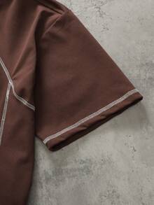 ROMWE MEN Essentials Men's Casual Loose Fit T-Shirt With Dropped Shoulder And Curved Line Design, Street Style - Brown - View 7