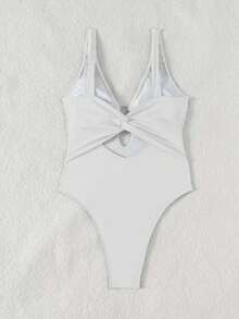 Swim Basics 女士纯色环扣性感时尚连体泳衣 - 白色 - 查看 2