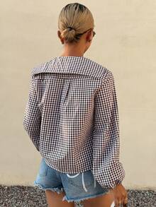 DAZY Women's Plaid Print Twist Front Casual Long Sleeve Shirt Summer - Brown - View 2