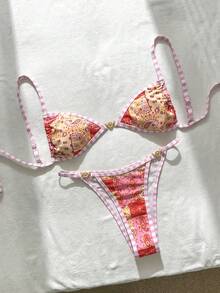 Swim Mod Women's Paisley Print Swimwear Set For Beach Vacation - Multicolor - View 6