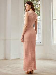 MOTF PREMIUM WOMEN'S SLEEVELESS ROUND NECK MID-LENGTH KNIT DRESS, CASUAL & DATE WEAR, SPRING/SUMMER - Pink - View 3