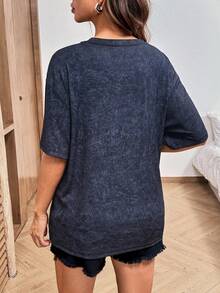 SHEIN 孕妇圆领卡通字母印花休闲百搭日常短袖T恤 - 黑色 - 查看 2