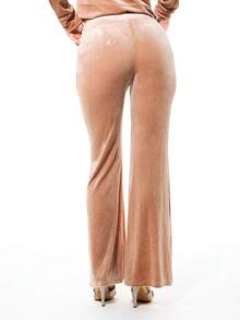 BABYPHAT Pantalones de chándal de pierna ancha de terciopelo lujoso con adornos de strass y cintura con cordón para mujer, ropa de estar en casa cómoda y casual - Amarillo claro - Ver 1