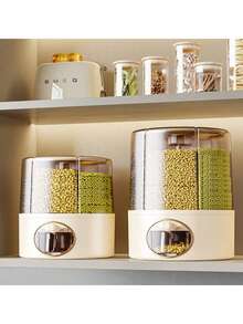 360° Rotatable Rice Dispenser - Sealed Dry Food Storage Container, 6-Compartment Large Capacity Grain Dispenser, Moisture-Proof Kitchen Grain Dispenser - White - View 3