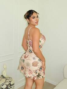 Maria Perezxox Hippie Vacation Romantic Coconut Tree Sun Hippie Moon & Star Sexy Camisole Elastic Full Print Mini Dress For Women - Beige - View 2