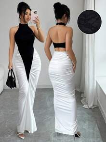 Selianne Women's Summer New Date Vacation Commute Black And White Color Block Sleeveless Slim Fit Bodycon Short Vest Dress - Black - View 8