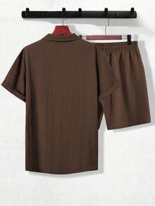 Genlund Conjunto de camisa y pantalones cortos de unicolor casual para hombre de talla grande, Dinero viejo, Ocio diario, Viajes de fin de semana, Actividades al aire libre, Expediciones de viaje, Entornos de trabajo relajados o ocasiones semi-formales, Regalo para novio/esposo, Regalo de aniversario/cumpleaños, Fiesta de vacaciones de verano, Boda, De primavera a verano, Pascua, Conjunto de camisa de manga corta con botones y pantalones cortos de estilo resort casual para hombre, Conjunto de pantalones cortos marrones para hombre, Conjunto de dos piezas casuales de pantalones cortos para hombre, Conjunto de dos piezas de verano para hombre, Conjunto de pantalones cortos de lino para hombre, Conjunto de dos piezas marrones para hombre - Marrón - Ver 2