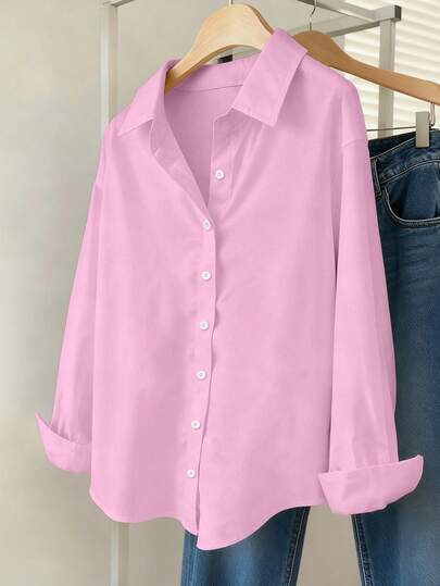 Airaco Camisa casual de mujer de un solo pecho de manga larga con hombros caídos y unicolor