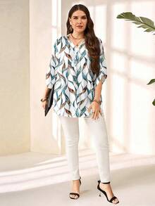 EMERY ROSE Áo sơ mi cỡ lớn in họa tiết lá xanh, thích hợp cho kỳ nghỉ. - Nhiều màu - Xem 4