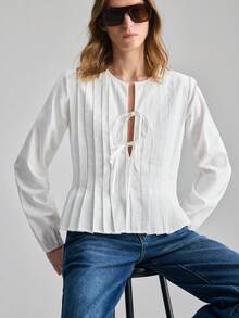 Ontre 2026SS New Spring/Summer Versatile Vintage Elegant Business Casual Blouse, Suitable For New Year, Easter, Valentine's Day, Vacation, Wedding Guest, Urban Commute, Business Casual - White - View 8