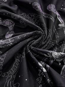 ROMWE Y2K复古老虎梅花仿纹身印花修身装饰背心（女款） - 黑色 - 查看 4