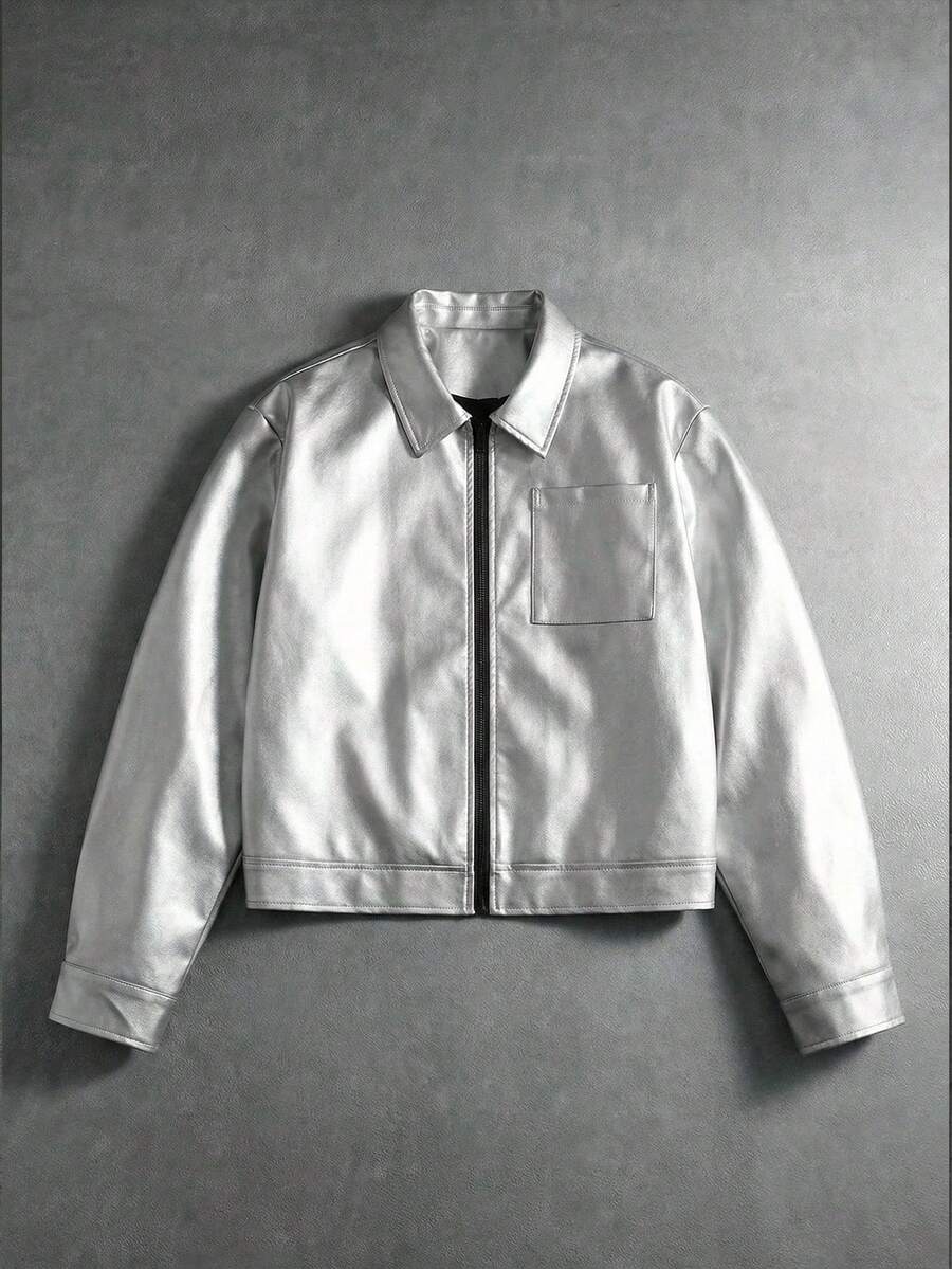 PAVTROS 男士时尚通勤金属夹克 - 灰色 - 查看 1